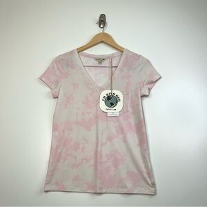 Toad & Co Aviatrix V-Neck Short Sleeve Pocket Tee- Warm  pink Tie Dye. Size XS.